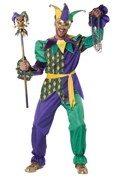 Deluxe Mardi Gras Court Jester Joker Carnival Festival Adult Unisex Costume LG