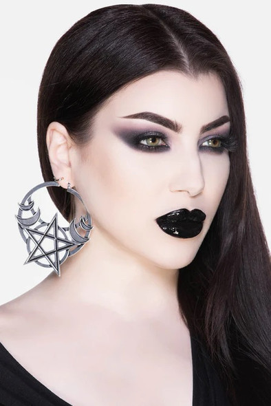 Killstar Occult Luxury Moonlit Hoop Earrings Silver Goth Jewelry