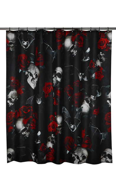 Killstar Occult Luxury Haunted Garden Skulls & Roses Shower Curtain