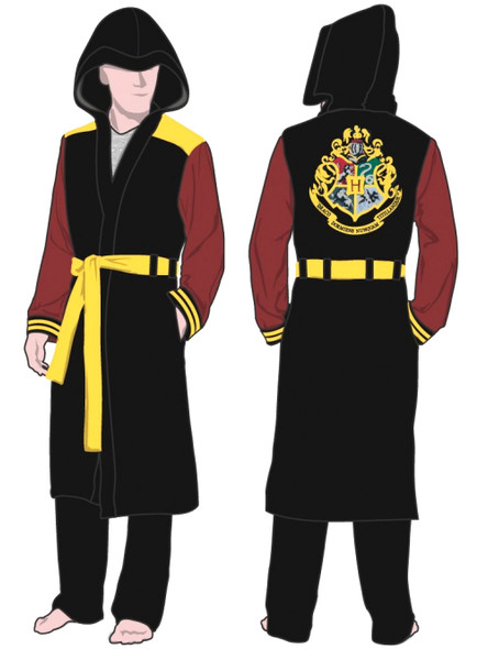 Harry Potter Bathrobe Hogwarts Black Fleece Robe House Coat Adult Men's LARGE