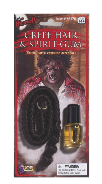 Werewolf Crepe Hair & Spirit Gum Brown Halloween Make Up Costume Accessory Prop