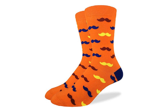 Good Luck Sock Orange Mustache Crew Socks Adult Shoe Size 7-12 Movember Stache