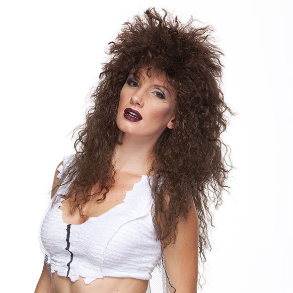Quality Heavy Metal Wig 80s Hair Bands Brown Curly Adult Rock Star Accessory