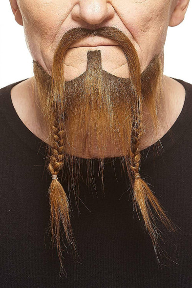 Deluxe Brown Mustache Braided Beard Set 3M Viking Self Adhesive Facial Hair Mens
