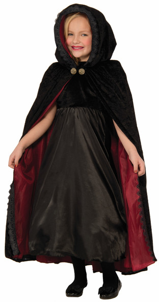 Gothic Vampiress Costume Hooded Cape Black N' Red Child Girls Boys Halloween