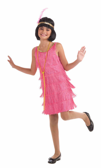 Roaring 20s Pink Flapper Girl Costume Dress Charleston Medium 8-10 Fringe Sequin