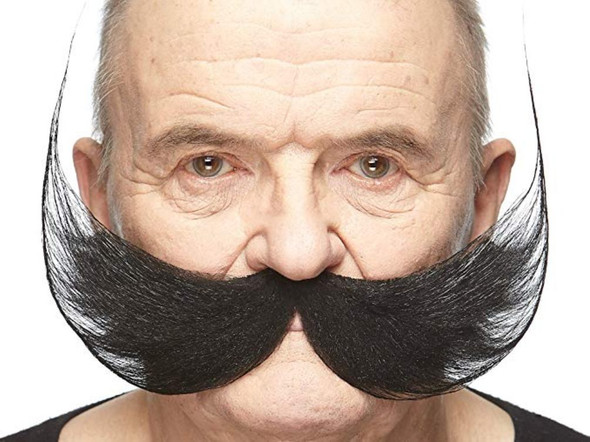 Deluxe Black Curly Mustache Self Adhesive Facial Hair Mens Handlebar Fishermans'