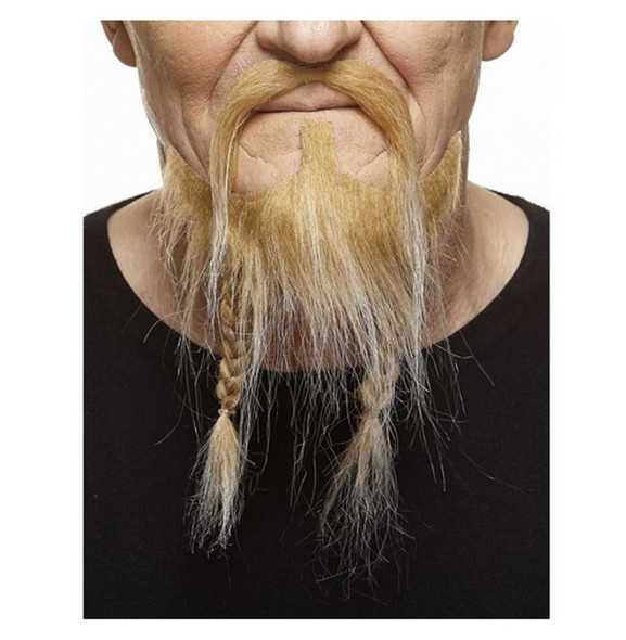 Blonde/White Mustache Braided Beard Set 3M Viking Self Adhesive Facial Hair Mens