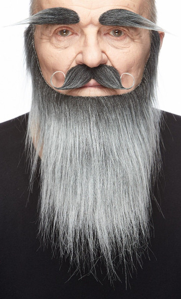 Black & Grey Mustache Beard Eyebrows Set 3M Self Adhesive Facial Hair Mens King