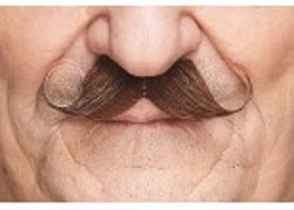 Brown White Handlebar Mustache Curly Poirot Self Adhesive Facial Hair Mens