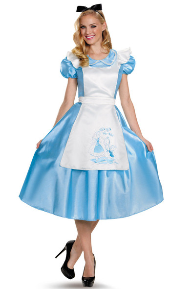 Deluxe Disney Alice In Wonderland Costume Women's Blue Fancy Dress Small 4-6