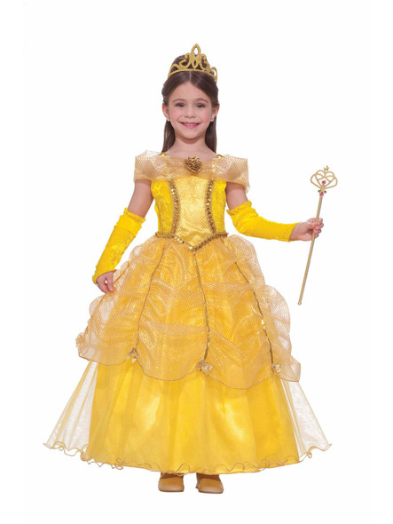 Golden Yellow Princess Costume Dress Child Girls Medium 8-10 Beauty Belle Gold