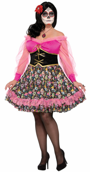 Women's Day Of The Dead Senorita Costume Fancy Dress Spanish Mexican Plus Size