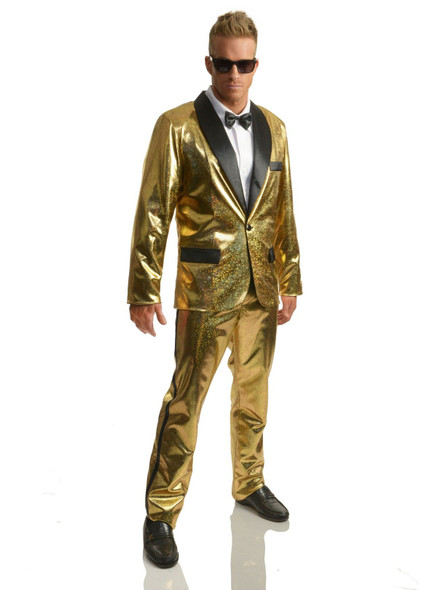Disco Ball Tuxedo Set with Pants Gold Suit Adult Men's Costume LARGE 42-44