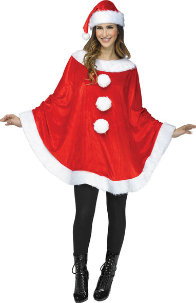 Santa Poncho & Hat Set Red Plush Women's Christmas Holiday Costume One Size New