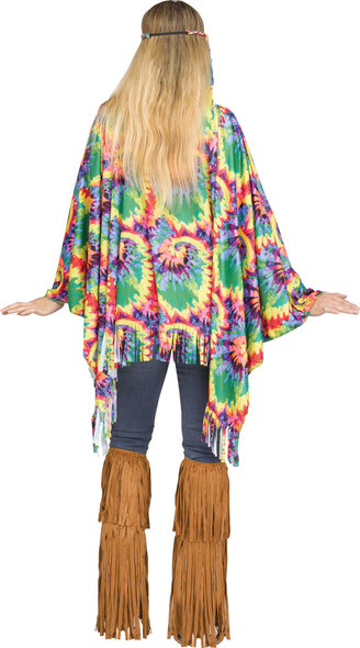 Tie-Dye Hippie Poncho Womens Halloween Costume 60s 70s Woodstock Groovy One Size