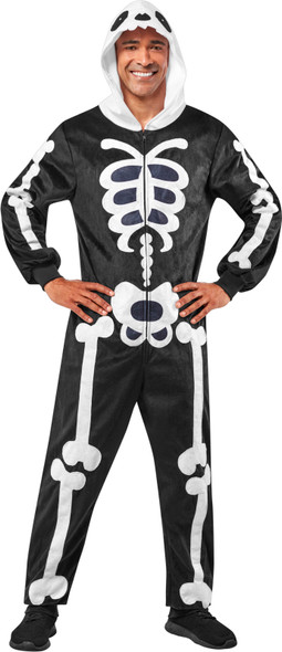 Comfy-Wear Skeleton Soft Hooded Jumpsuit Halloween Costume Adult Unisex LG-XL