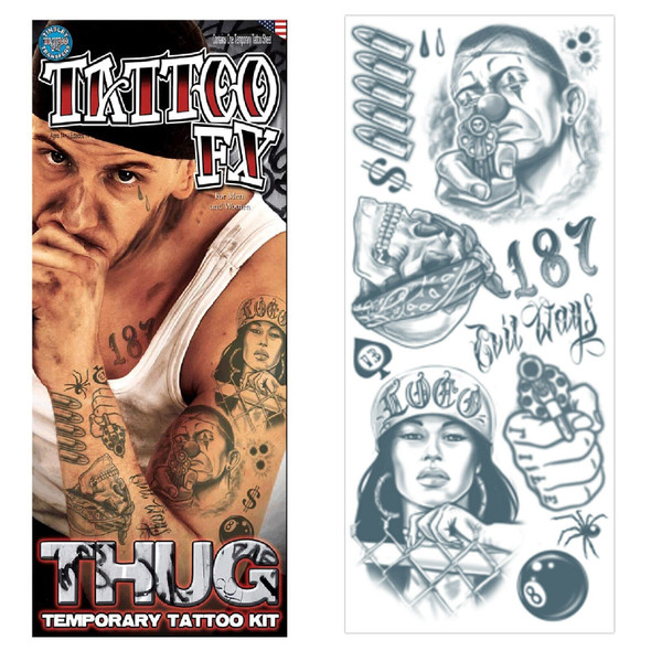 Tinsley Transfers Gang Character Temporary Tattoos Gangsta Halloween FX Makeup