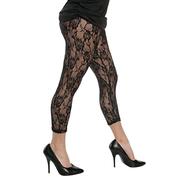 Black Lace Leggings Retro 80's Stretch Adult Women's Costume Accessory Small