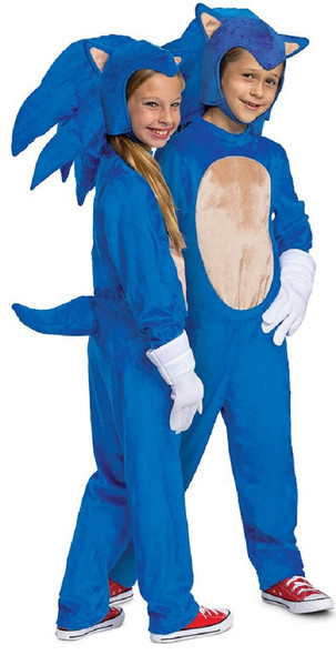 Licensed Sega Sonic Movie Deluxe Kids Costume Jumpsuit Headpiece Large 10-12