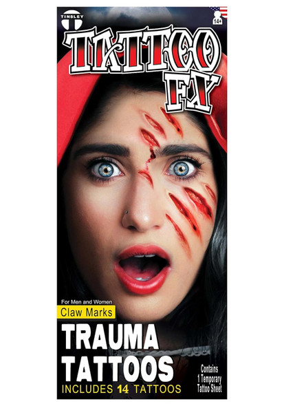 Tinsley Transfers Trauma Temporary Tattoos Claw Marks Slash Halloween FX Makeup