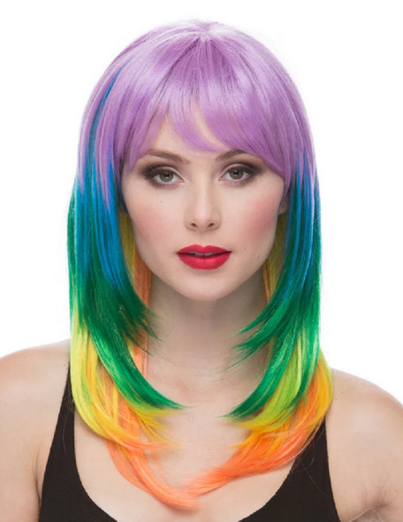 Sherbert Rainbow Long Layered Length Wig Costume Accessory