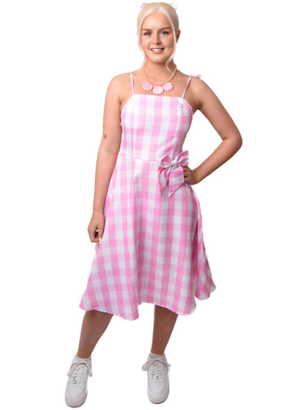 Pink California Doll Movie 80's Gingham Summer Dress Women's Costume SMALL 6-8