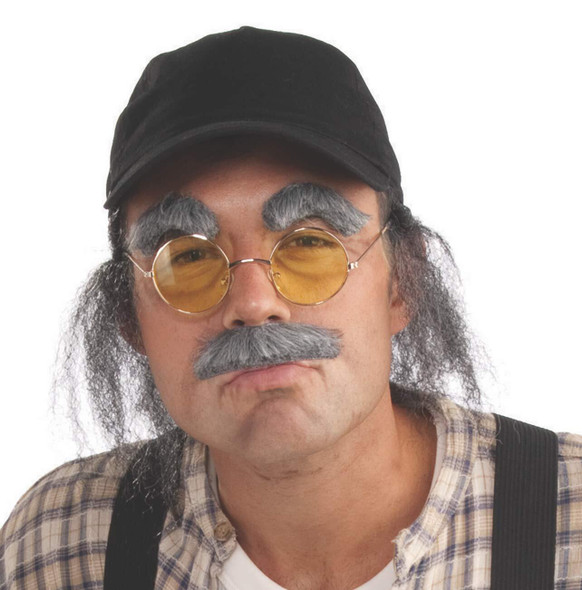 Old Man Fake Grey Moustache & Eyebrows Adult Costume Accessory