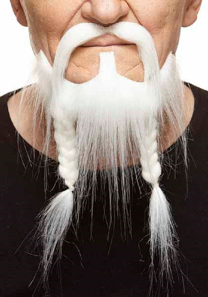 Deluxe White Mustache Braided Beard Set 3M Viking Self Adhesive Facial Hair