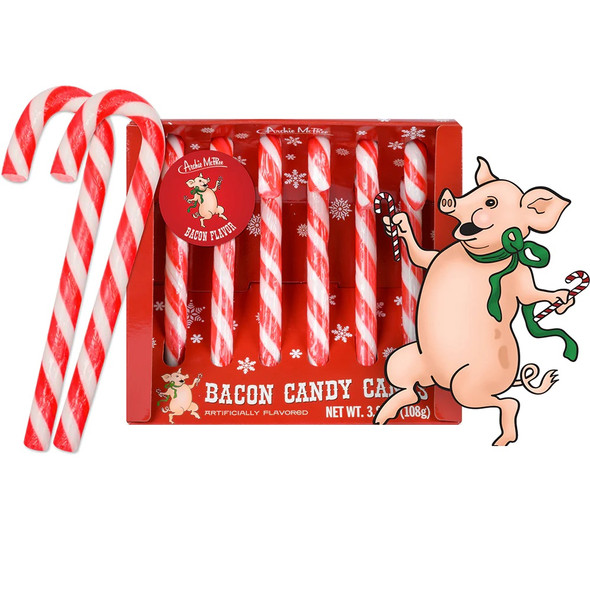 Archie McPhee Gift Box of Funny Bacon Flavored Candy Canes 6/PCS