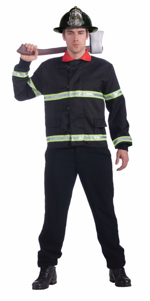 Men's Black Fireman Costume Coat Adult Fire Fighter Rescue Hero Halloween Std