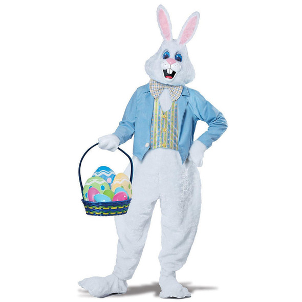 Deluxe Easter Bunny Rabbit Mascot Costume White Head Ears Vest Tie Adult SM-MD