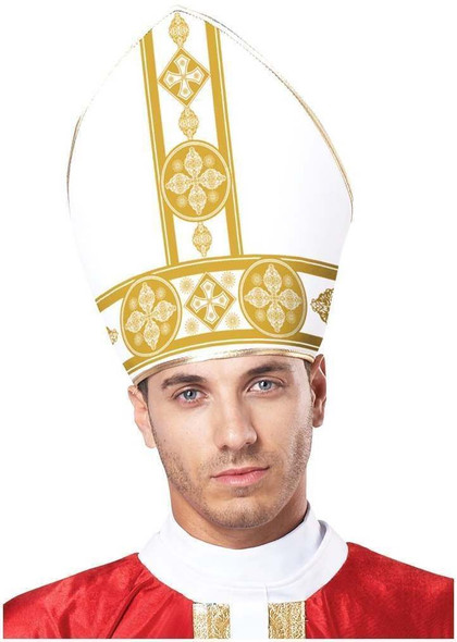 Pope Cardinal Religious Costume Bishop Clerical Mitre Hat Adult Men Plus Size