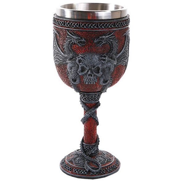 Pacific Giftware Double Dragon Wing Skull Goblet Ceremonial Chalice Wine Cup