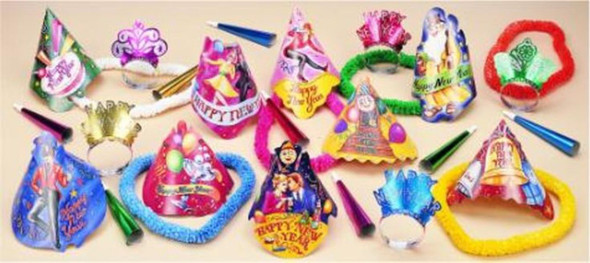 The Saturn Happy New Year Party Supply Kit Top Hats Tiaras Horns For 50