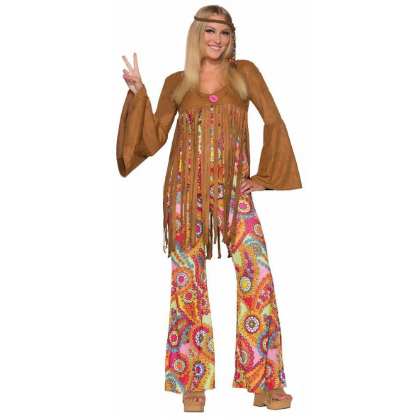 Groovy Sweetie Hippie Adult Costume Fringe Vest Jumpsuit Flower Power xs-lg