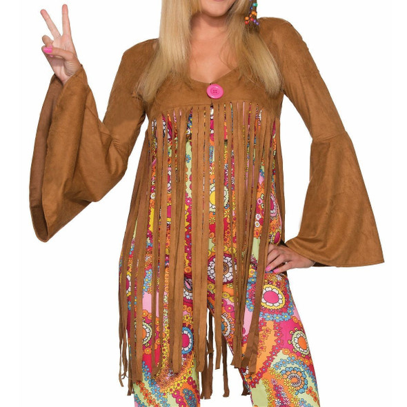 Groovy Sweetie Hippie Adult Costume Fringe Vest Jumpsuit Flower Power xs-lg