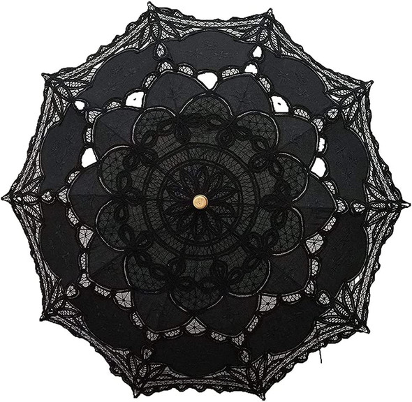 Elegant Black Battenburg Lace Cotton Wedding Parasol Umbrella