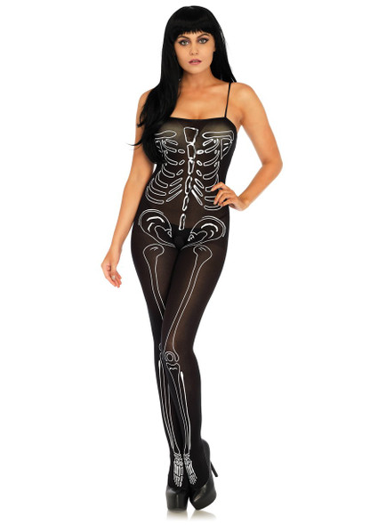 Leg Avenue Black N White Skeleton Semi-Opaque Bodystocking Costume Accessory O/S