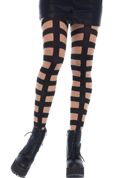 Leg Avenue Black Caged in Strappy Striped Illusion Pantyhose Tights Womens O/S