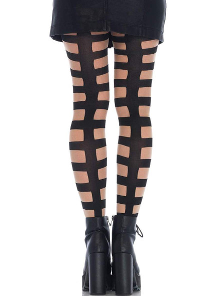 Leg Avenue Black Caged in Strappy Striped Illusion Pantyhose Tights Womens O/S