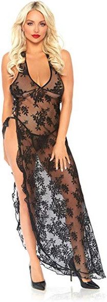 Leg Avenue Sexy Black High Slit Gown Lace Up Sides Dress Women's Lingerie OS
