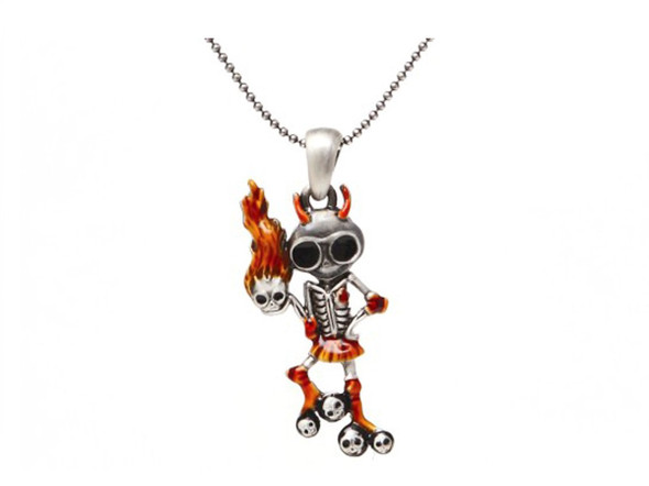 La Muerte Llameante Skelly Pewter Necklace Pendant Flaming Death Jewelry Women