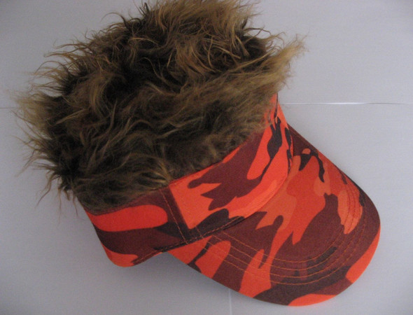 Spiked Hair Camo Visor Orange Cap Joke Novelty Gag Gift Brown Fur Golf Hat Men