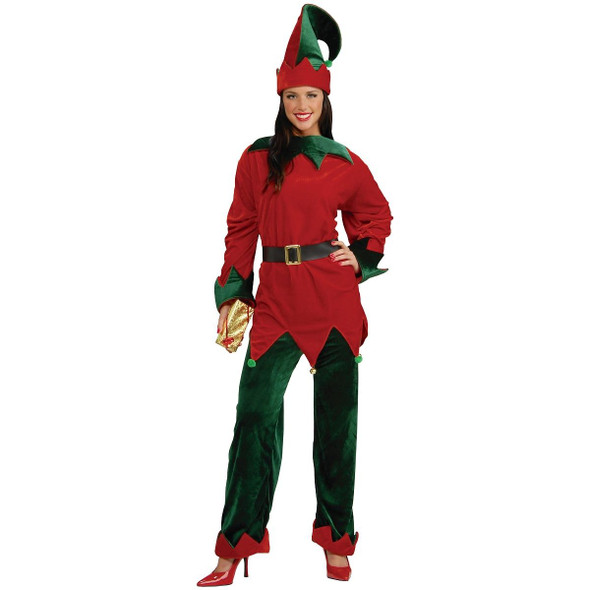 Santas Helper Christmas Elf Costume Tunic Hat Pant Red Green Unisex Adult XL