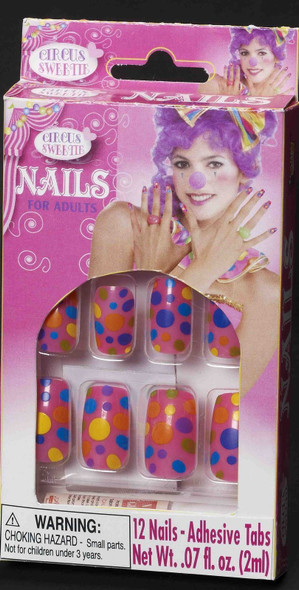 12 Circus Sweetie Pink Polka Dots Fake Press on Nails Clown Costume Accessory