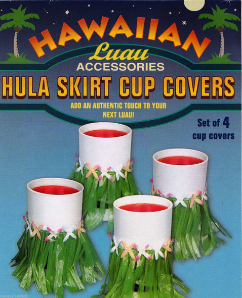 Lot of 4 Hula Skirt Cup Bottle Can Covers Hawaiin Luau Party Accessories Flowers