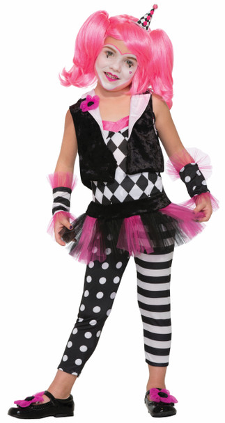Lil Trixie The Clown Harlequin Costume Child Girls Dress White Pink SM-MD-LG