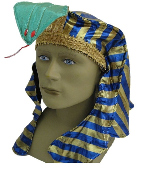 Blue Gold Pharaoh Hat King Tut Egyptian Roman Greek Men Costume Accessory Easter