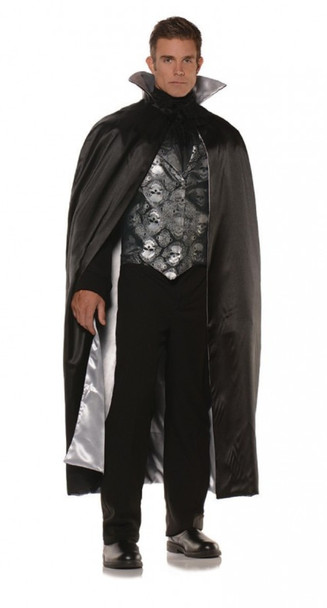Skull Printed Vest Set Satin Cape Adult Men's Complete Halloween Costume Std-XXL